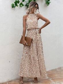 Breezaya Đầm Maxi In Nhiều Lớp Viền Thắt Lưng Halter Trang Phục Đi Biển Cho Nữ - trắng - Xem 6