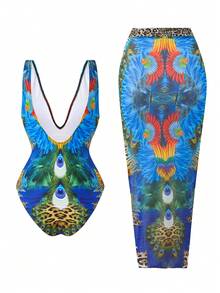 Swim Oasis Bộ đồ bơi 2 mảnh kèm váy dành cho nữ, mẫu mới Xuân/Hè 2026, in họa tiết, thích hợp cho kỳ nghỉ biển, phong cách thanh lịch và thường ngày. - Nhiều màu - Xem 2