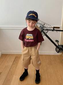 DAZY Pantalones cortos de mezclilla casuales con bolsillos parche para niño pequeño, verano - Caqui - Ver 7