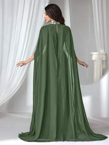 Coutiva 女士水钻和仿珍珠装饰正式晚礼服（重工装饰） - 軍綠色 - 查看 2