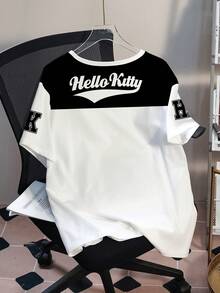 HELLO KITTY AND FRIENDS | SHEIN Plus Size Summer Casual Colorblock Cartoon Letter Print T-Shirt - White - View 2