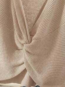 CosyJoli Plus Size Casual Twist Knot Sleeveless Knit Tank Top - Khaki - View 5