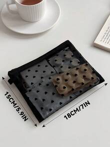 Multifunctional Mini Heart Mesh Design Cosmetic Pouch, Portable Nylon Clear Makeup Bag, Minimalist Zipper Travel Accessory Organizer, Versatile Inner Bag For Coins Jewelry Small Items, Gift For New Semester Spring Summer Vacation Commemorative Days, 2026 New Arrival - Multicolor - View 4