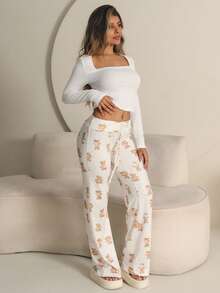 Rayane Ketlyn 女式夏季简约 Y2K 基本款日常休闲辣妹弹力舒适灰色紧身方领长袖 T 恤 - 白色 - 查看 6