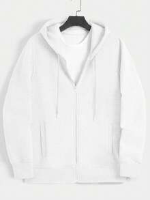EURMUSE Cotton Men Zip Up Drawstring Hoodie Without Tee - White - View 6