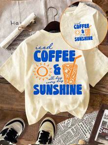 EMERY ROSE Women's Iced Coffee And Sunshine Shirt, Iced Coffee Shirt, Coffee Lover - Apricot - View 1