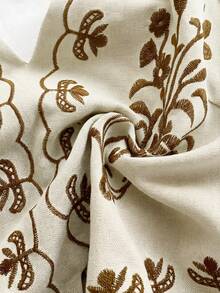 Soleia 杏色底黑色花卉刺绣露背吊带短款背心，蝴蝶结系带，适合音乐节穿着 - 棕色 - 查看 7