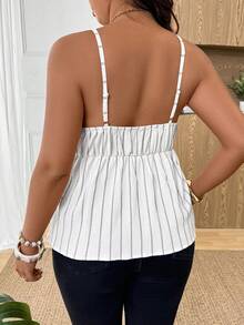 SHEIN Frenchy Plus Size Women Spaghetti Strap Tank Top, Striped Chest Tie Design, Daily Wear, Stretchy Fabric, Versatile Spring/Summer - White - View 2
