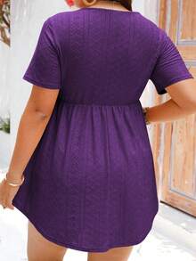 EMERY ROSE Camiseta casual de mujer de talla grande con cuello cuadrado y manga corta - Morado - Ver 2