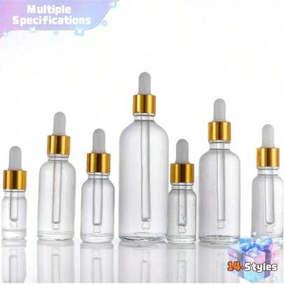 5pcs Clear Glass Dropper Bottles With Gold Screw Cap, Crown White Rubber, Empty Refillable For Essential Oil, Perfume, Laboratory, Serum, Liquid, Travel, Glass Bottle With Glass Dropper (White), Portable Accessories Storage