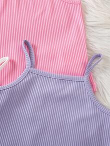 SHEIN Elladie kids 女童无袖纯色罗纹简约夏季背心 - 彩色 - 查看 7