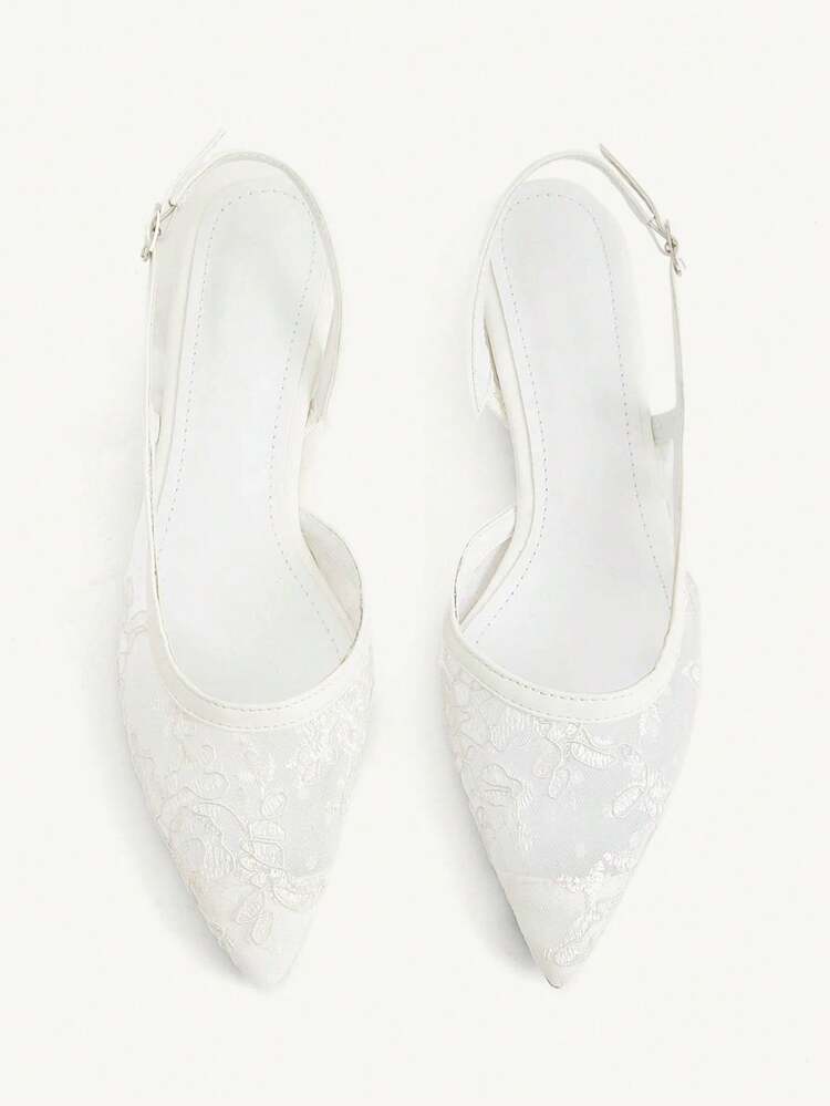 CUCCOO CHICEST Women Shoes Pointed Thick Heel White Lace Mesh Strap Sexy Fashion Elegant With Skirt Daily Versatile Banquet Party Women Flat Shoes Slingback Shoes