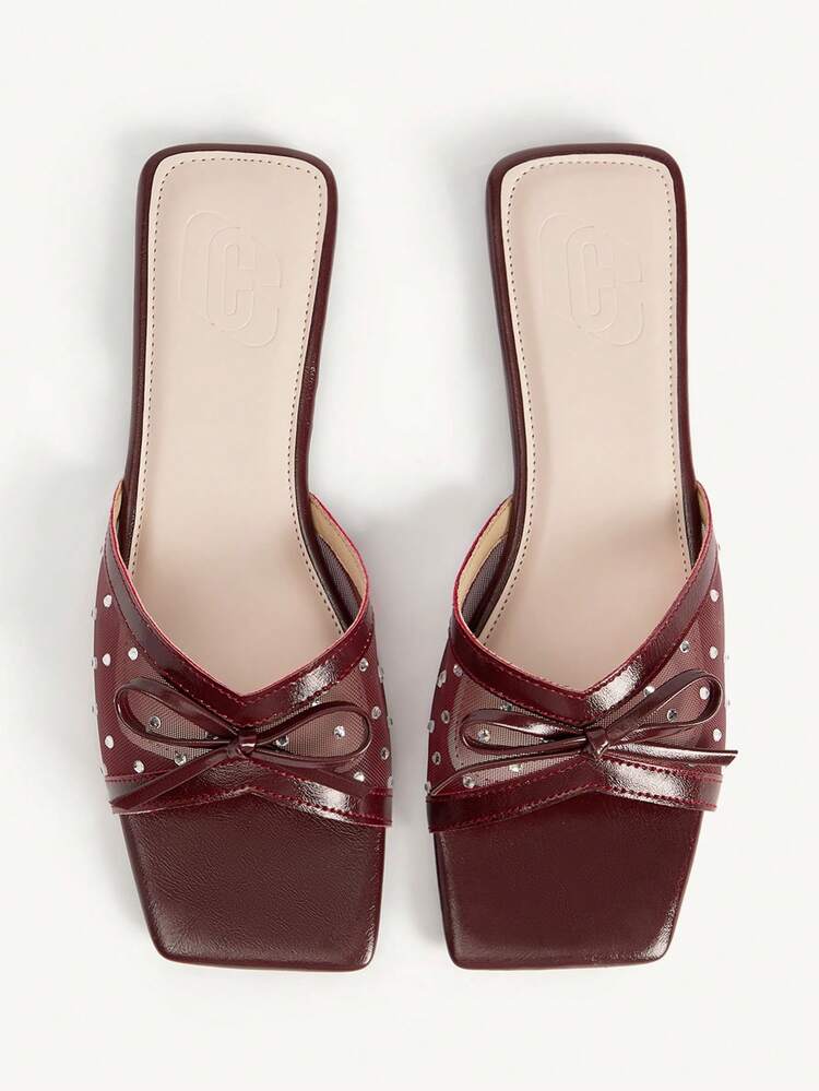 CUCCOO CHICEST Rhinestone Bow Simple Versatile Temperament Comfortable Fashion Generous Commuter Vacation Beach Flat Sandals Summer Shoes Wedding Shoes Bride Shoes