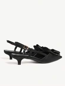 CUCCOO CHICEST Giày búp bê satin đen mũi nhọn quai hậu có nơ, kiểu dáng dự tiệc. - màu đen - Xem 4