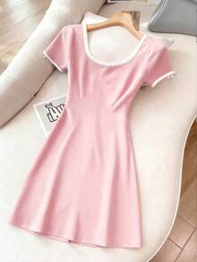 SHEIN Đầm dài thời trang tối giản đính nơ xinh xắn dành cho nữ - Hồng - Xem 2
