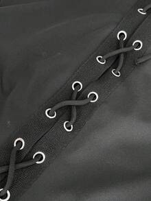 Whyspr Quần short nữ cỡ lớn phong cách Punk phối nhiều mảnh, đính khuy và dây buộc. - màu đen - Xem 8
