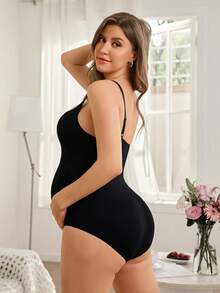 Moonlight&Mama Pregnant Women's Minimalist Solid Color Seamless High Elasticity Soft Camisole Shapewear, Can Be Worn Outerwear - Black - View 5