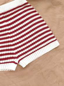 Soleia Women's Casual Summer Set, Striped Sleeveless Knit Top+Shorts Two Pieces Short Ribbed In Fall/Winter - Multicolor - View 3