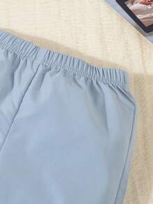 2pcs Baby Boy Blue Summer Elegant Wedding Formal Suit Set,Contrast Collar Faux Pocket Jacket&Elastic Waist Pants For 6 Months-3 Years Old Performance - Dusty Blue - View 7