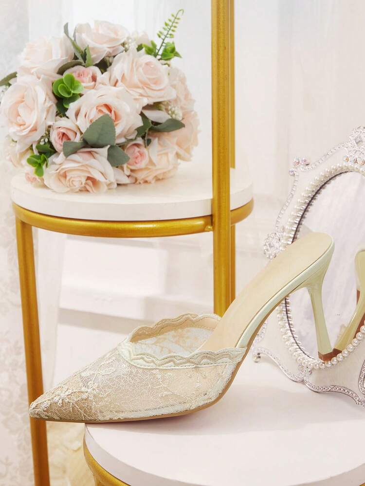 CUCCOO HITCHD Women Fashion Elegant Commuter Mesh Embroidery Embroidery Beads Pointed Stiletto High Heel Shoes Pumps