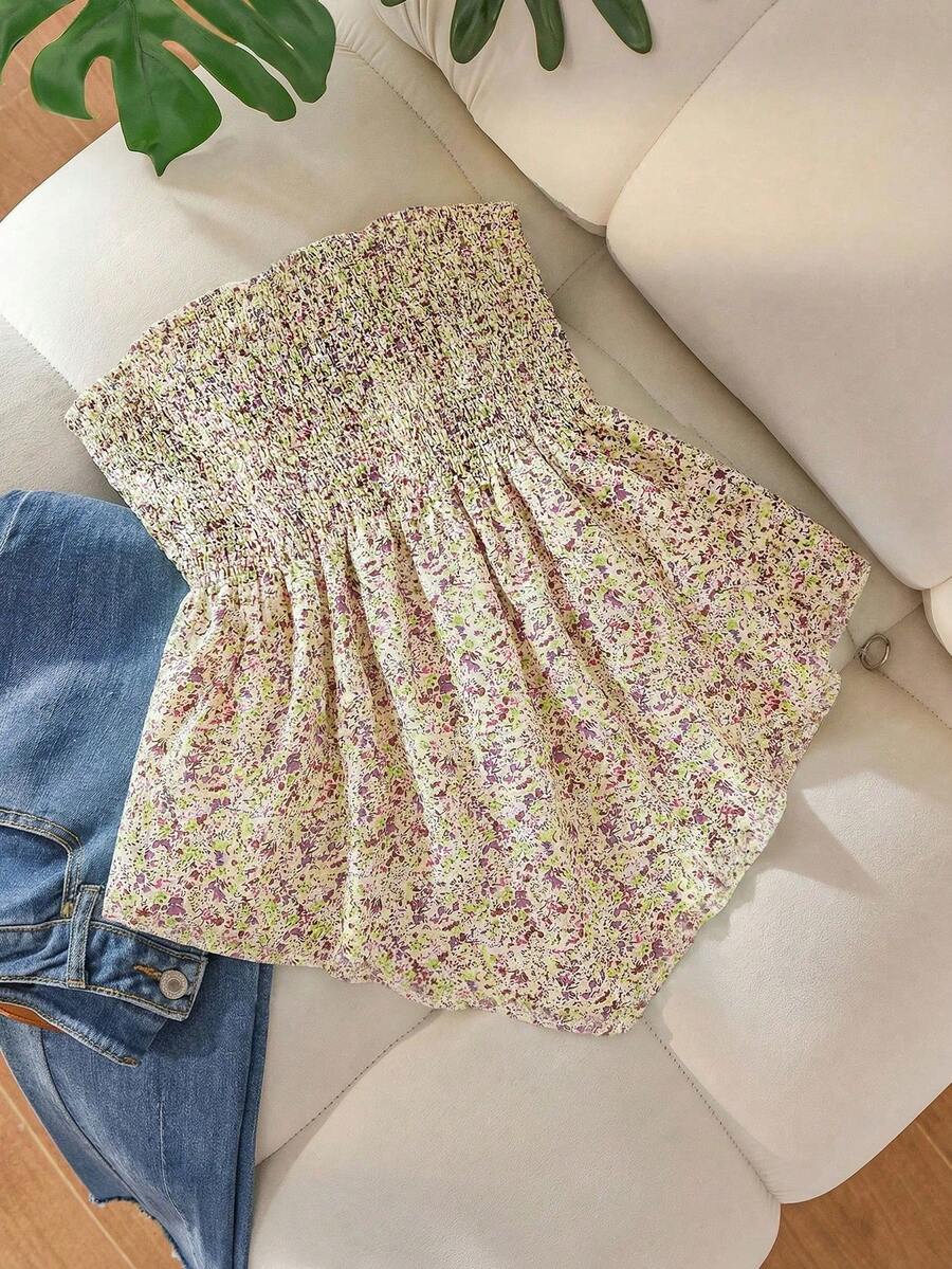 SHEIN Frenchy Áo croptop đen cúp ngực bất đối xứng dành cho nữ cỡ lớn, thích hợp cho mùa hè. - Màu vàng - Xem 1