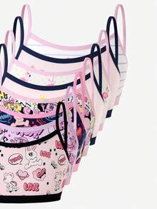 SHEIN 5pcs Berbagai Macam Atasan Camisole Katun Nyaman Motif Flamingo Lucu Gaya Hip-Hop untuk Liburan Anak Perempuan Remaja - MultiWarna - View 5