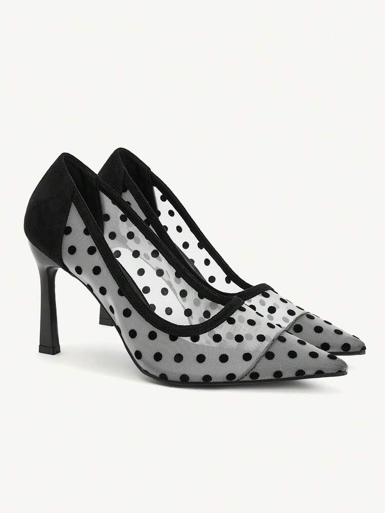 CUCCOO CHICEST Women Shoes Outdoor Women's Pointed Stiletto Fleece Dot Decorative Mesh Fabric Fashion Comfortable Daily Party Wedding Banquet Slip-On Shoes