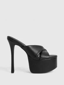 CUCCOO LuxiPop 女士细高跟防水厚底凉鞋，交叉绑带设计，黑色性感夜店鞋，适合度假、旅行，2000年代风格 - 黑麻麻 - 查看 3