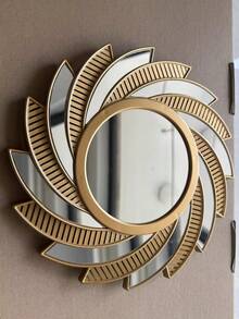Round Wall Mirror, With Polygon Mirrored Surface - Perfect For Bedroom And Living Room Decor, No Power Required Home Decor Back To School School Supplies - Multicolor - View 4