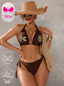 Swim DD+ Bộ bikini mùa hè thời trang màu trơn buộc dây cổ sau lưng dành cho nữ, bộ sưu tập đồ bơi đi biển mùa xuân/hè 2026 mới dành cho nữ: Thanh lịch, lãng mạn, gợi cảm và ngọt ngào; đơn giản, thoải mái và đa năng; với bikini buộc nơ, miếng đệm ngực có thể tháo rời và họa tiết in màu sắc rực rỡ theo chủ đề ngày lễ. Hoàn hảo cho các chuyến đi chơi mùa hè, kỳ nghỉ biển, nghỉ dưỡng trên đảo, tắm nắng, du lịch đường bộ, tiệc trên tàu du lịch, trà chiều, bữa tối dưới ánh nến, hẹn hò lãng mạn, tiệc riêng tư, mặc hàng ngày, phong cách giản dị và thậm chí cả các lễ hội âm nhạc. Một bộ đồ bơi không thể thiếu cho một chuyến đi biển mùa hè mát mẻ! Bộ bikini dành cho nữ, đồ bơi 2 mảnh dành cho nữ, bikini đi nghỉ mát dành cho nữ, bộ bikini có đính kết, bộ bikini màu nâu, đồ bơi được thiết kế đặc biệt cho phụ nữ có vòng ngực lớn, với cấu trúc nâng ngực và dây đeo vai rộng để giảm áp lực. Bộ bikini dành cho nữ, bộ đồ bơi dành cho nữ, bộ đồ bơi hai mảnh dành cho nữ, trang phục đi biển dành cho nữ. - Cà phê nâu - Xem 5