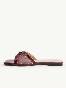 CUCCOO CHICEST Sandal datar dengan pita berlian imitasi, sederhana, serbaguna, nyaman, modis, elegan, cocok untuk bepergian, liburan, pantai, musim panas, sepatu pernikahan, sepatu pengantin. - Burgundy - View 5