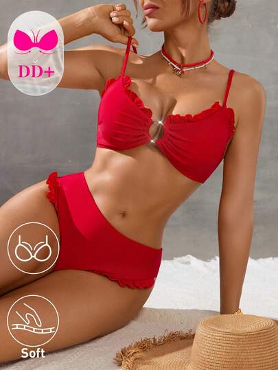 Swim DD+ طقم ملابس سباحة للنساء بلون أحادي للعطلات والشاطئ