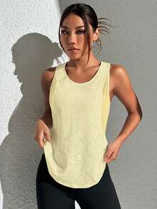 Seamluxe SHEIN Sport Top deportivo de malla sin mangas amarillo claro versátil y casual para yoga - Amarillo - Ver 5