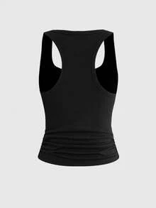 ROMWE Grunge Punk 朋克风交叉标语露脐上衣和超低腰迷你短裤两件套，音乐节穿搭 - 黑色 - 查看 6