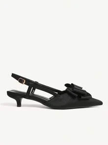 CUCCOO CHICEST Giày búp bê satin đen mũi nhọn quai hậu có nơ, kiểu dáng dự tiệc. - màu đen - Xem 3