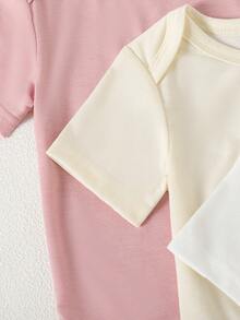 SHEIN Playful Pals 5件套女婴柔软舒适圆领纯色连体衣，时尚休闲日常穿着，易于穿脱，适合春夏穿着 - 彩色 - 查看 7