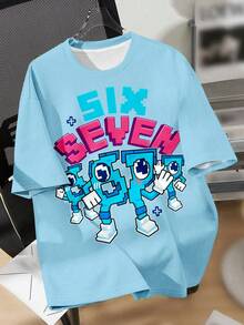 Teen Boy's Casual Letter & Cartoon Graphic Round Neck Short Sleeve T-Shirt, Summer - Multicolor - View 3