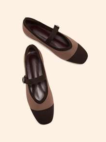 CUCCOO BASICS 女士银色搭扣拼接平底乐福鞋，通勤休闲复古学院风基本款 - 咖啡棕 - 查看 5