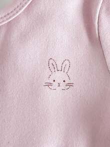SHEIN 3件套新生儿短袖连体衣，可爱彩虹波点兔子印花，舒适面料，适合新生儿日常穿着和睡衣套装，浅粉色 - 淺粉色 - View 6