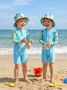 Traje de baño de una pieza con estampado de árbol de coco para niño pequeño - Multicolor - Ver 5