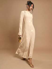 COSMINA 女士优雅纯色收腰长裙 - 淺粉色 - 查看 4