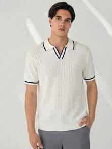 RONVEXI Men's Casual Patchwork Knit Pullover, Versatile For Daily Wear - Apricot - View 4