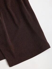 Sweetra Women's Metal Decor Ruched Neck Versatile Sexy Casual Top For Dates Club Night And Outings Dark Brown Summer - Coffee Brown - View 6