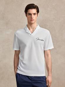 Courvante 男士字母刺繡西裝領T恤 - 白色 - 查看 1