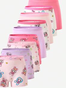 6pcs Girls' Cute Rabbit Face & Smile Print Cotton Briefs, Assorted Colors - Multicolor - View 5