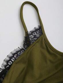 Sweetra Y2K Sexy Lace Patchwork Wide Leg Jumpsuit - Army Green - View 4