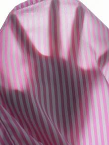 SHEIN 2pcs/Set Pakaian Anak Perempuan Remaja Kasual Berkerah Polo dengan Motif Garis-garis dan Pita, Kemeja Lengan Panjang dan Celana Pendek Motif Garis-garis, Musim Semi/Musim Gugur - Berwarna merah muda - View 4