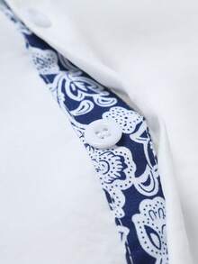 Manfinity Homme Men's White And Blue Floral Patchwork Short Sleeve Shirt,Summer Casual Vacation Holiday Beach Outfit,Vintage Botanical Print Graphic Top For Men - White - View 6