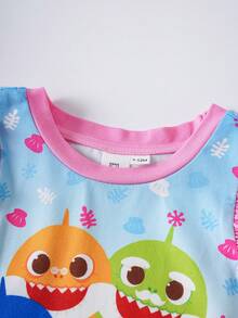 BABY SHARK X SHEIN Áo ngủ tay bồng in hình hoạt hình cho bé gái - Hồng - Xem 3