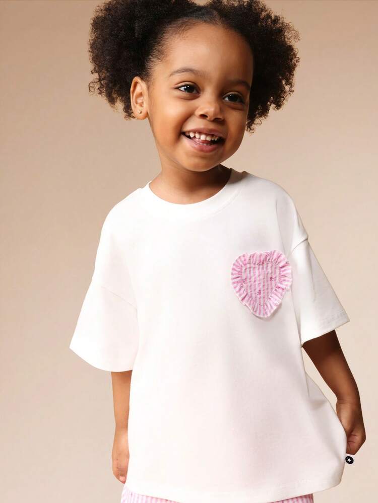 Crew Neck Tee With Heart Patch